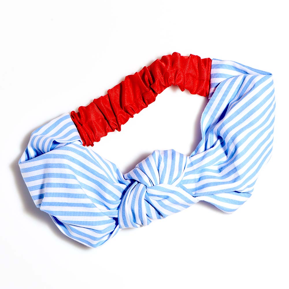 Cottage Collection Knotted Headwrap - Blue Stripes display picture 3