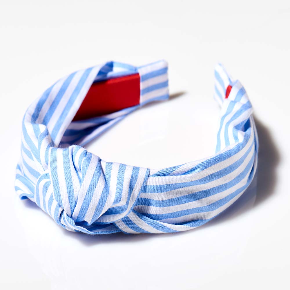Cottage Collection Knotted Headband - Blue Stripes display picture 1